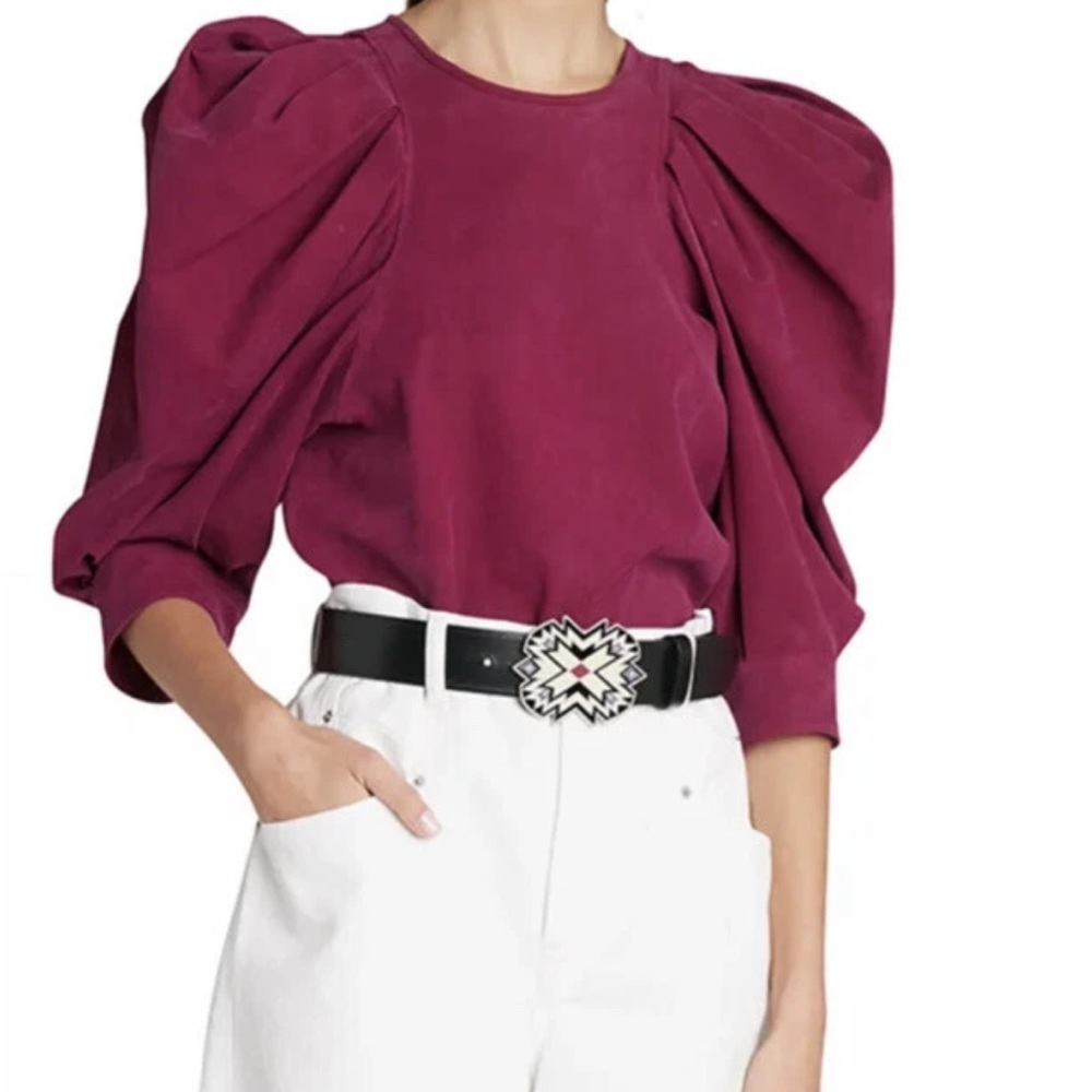 Surya Puff-Sleeve Blouse by Isabel Marant in Burgandy